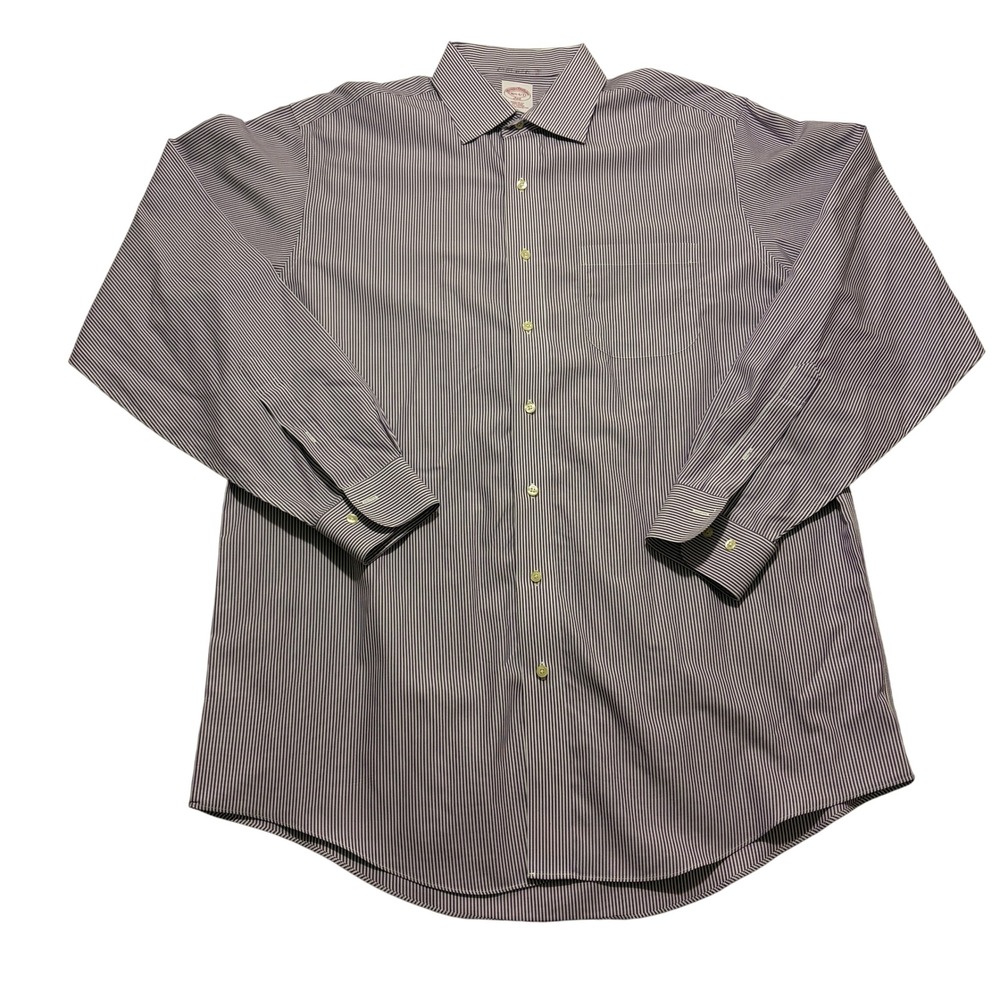 Brooks Brothers 346 Mens 16.5 36/37 Regular Non-Iron Purple Stripe Dress Shirt